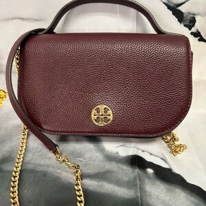 Tory Burch Wine Pebbled Leather Crossbody with Gold Chain